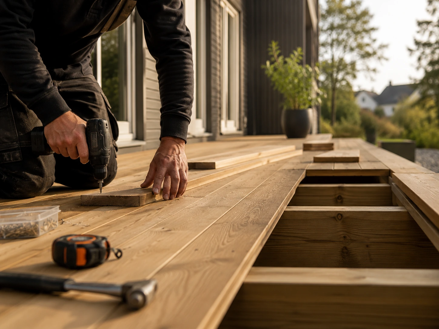 Utvendig arbeid med terrasse og platting